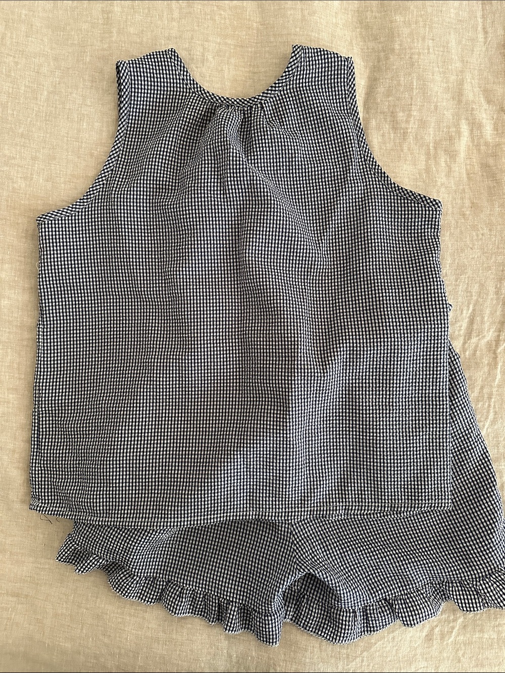 Gingham Pajamas Sleeveless Shorts with Pockets Summer Set - Picture 6 of 6
